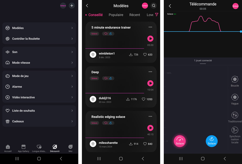 Fonctionnalités de l'application Lovense Remote