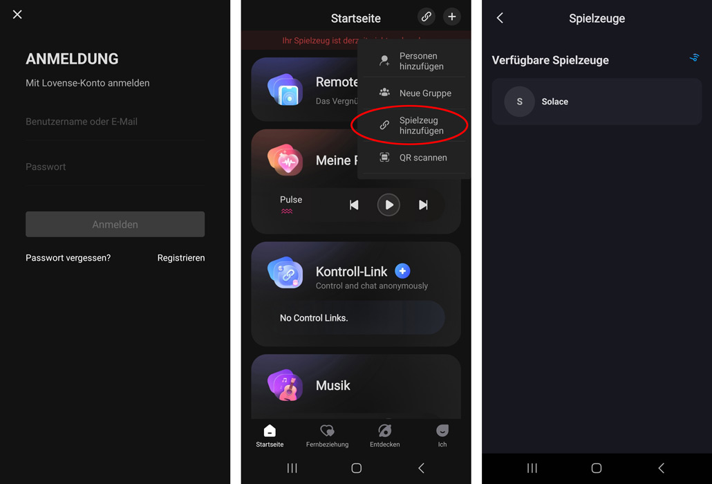 Kopplung des Solace mit der Lovense Remote App